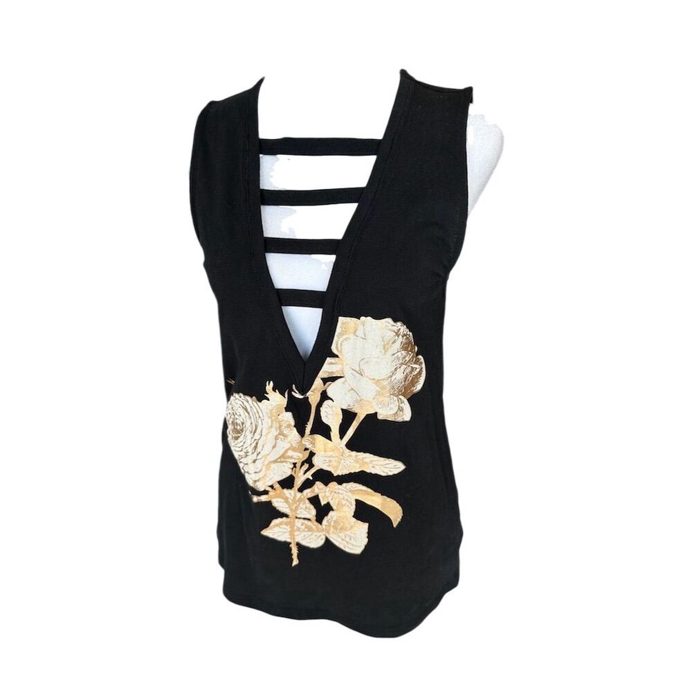 Express Women's XS Black Floral Sleeveless V-Neck Tank Top Casual